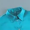 Camisa Brillante de Satén, Camisa con Solapa Estilo Francés, Top Ajustado con Hombros Acolchados, Cárdigan de Manga Larga con Botones de Color Contrastante