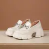 Mocasines Gruesos Personalizados de Gama Alta para Mujer en Guangzhou, Zapatos Planos Británicos con Pedrería, Nuevos Zapatos de Plataforma con Tacón Grueso para Todas las Estaciones