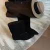 Botas de tornozelo com bico fino e textura de pele de ovelha, botas femininas de peça única, botas de moda plissadas, efeito emagrecedor, camurça, salto grosso, botas curtas
