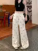 [Em estoque de fábrica] calça casual de renda calça com laço feminina de verão solta cintura elástica calça de perna larga calça reta