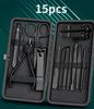 Set de Cortauñas en Stock, Set Completo Negro de 24 Piezas, Tijeras para Uñas, Limpiador de Oídos, Pinzas para Cutícula, Herramientas para Pedicura, Cortador Angulado