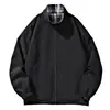 Chaqueta Reversible de Cuadros Moderna para Hombre para Primavera y Otoño, Cuello Alto Liso Doble Cara Moda Casual Ropa Exterior para Pareja