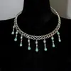 Colar de Diamante Azul Brilhante Fresco de Verão para Festas Noturnas, Luxuoso e Sofisticado, Realça o Tom da Pele, Exquisite Corrente de Clavícula Brilhante e Fotogênica