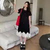 2026 Nueva Moda de Verano Estilo Coreano Holgado Adelgazante Cuello Redondo Longitud Media Vestido de Punto para Mujeres Embarazadas Menudas
