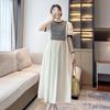 Foto real 2023 verano nuevo francés manga burbuja viento suave costuras rayas cintura mujeres embarazadas talla grande vestido