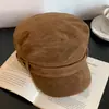 Chapéu Equestre de Camurça Vintage para Mulheres, Boina Newsboy de Topo Reto para Outono/Inverno, Chapéu Versátil e Afina o Rosto para o Outono
