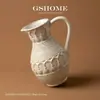Vaso bule vintage estilo wabi-sabi, ornamento de cerâmica de arte de nicho para sala de estar, decoração retrô, arranjo de flores secas, armazenamento de água