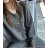 Ropa de Mujer Estilo Coreano Otoño Invierno Grueso Cuello en V Holgado Suéter Jersey Talla Grande Estilo Perezoso Básico Versátil Top de Punto