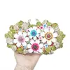 Nuevo Bolso de Noche con Diseño de Flor de Goteo de Aceite Transfronterizo Incrustado de Diamantes con Estuche Duro Metálico Hueco, Bolso de Diamantes para Banquetes de Comercio Exterior