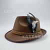 Sombrero de jazz de fieltro gris alemán al por mayor de fábrica, sombrero de fieltro Oktoberfest no tejido con pluma, sombrero de escenario