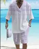 Traje Jacquard Impreso en 3D Transfronterizo para Hombre Verano Holgado Camiseta de Manga Corta Pantalones Cortos Cuello en V Traje Deportivo Traje de Dos Piezas para Hombre