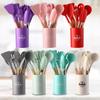 Utensílios de Cozinha Resistentes a Altas Temperaturas com Cabo de Madeira para Uso Doméstico Espátula de Silicone Espátula para Frigideira Antiaderente Colher de Sopa Ferramentas de Confeitaria Conjunto de 12 Peças Atacado
