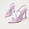 Sandalias de tiras de verano de tacón alto para mujer con diseño de tacón silencioso, elegantes y sexys, estilo simple, tacones de aguja altos, punta abierta, transfronterizo