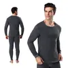Traje de Ropa Interior Térmica para Hombre con Forro de Felpa Engrosado Cuello Redondo Color Sólido Base Ropa de Otoño para Personas Mayores Otoño e Invierno