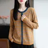 Nuevo Cárdigan de Punto Fino con Cuello en V de Lana para Otoño/Invierno 2026 Manga Larga para Mujer Bloque de Color Rayas Holgado Versátil
