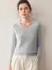 Camisa Clássica de Lã com Decote Coração para Mulheres Cor Sólida Simples Malha Camisa de Base Uma Linha Pronta para Vestir Suéter Sem Costura Manga Longa