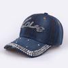 Boné de Baseball Feminino de Verão Estilo Coreano com Strass, Boné Jeans Outdoor com Letras para Proteger do Sol, Chapéu de Sol com Proteção Solar