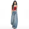 Jeans Azules Retro Americanos de Pierna Ancha para Mujer, Cubren la Cadera, Realzan la Altura, Adelgazantes, Estilo Perezoso, de Largo hasta el Suelo, Pantalones de Pierna Curvada para Mujer
