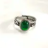 Estilo Étnico Plata Tailandesa Cabujón de Jade Azul Agua Hoja de Bambú Trenzado Retro Viejo Personalizado Tendencia Nicho Anillo