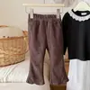 Calças femininas caneladas boca de sino, novas calças compridas de estilo coreano para primavera e outono, cintura média, calças casuais de algodão de cor sólida, calças versáteis estilo coreano