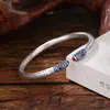 Pulsera Sutra Corazón Esmaltado para Mujer Retro Abierta Estilo Étnico Estilo Retro Literario Personalidad Moda Nacional Pulsera Azul Quemado