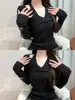 Top de punto retorcido con hombros descubiertos para mujer Estilo Deseo Puro Primavera y Otoño Diseño Adelgazante Hermoso Muy Atractivo Top de Manga Larga Capa Base