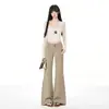 Calça jeans casual de algodão puro twill verde militar transfronteiriça, levemente elástica, cintura baixa retrô, cintura larga, boca de sino, calça longa preta