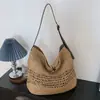 Bolsa de Palha Tecida Cross Fashion Feminina 2026 Verão Grande Capacidade Estilo Retro de Férias Ombro Único Bolsa de Praia