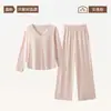 Pijama de Modal para Mujer Otoño/Invierno 2026 Estilo Nuevo con Sujetador Incorporado Antibacteriano Se Puede Usar al Aire Libre Conjunto de Manga Larga Ropa para el Hogar