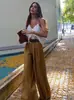 Roupas Femininas Transfronteiriças Primavera e Verão 2026 Moda Europeia e Americana Versátil Calça de Cintura Larga com Cinto Combinável Textura de Cetim de Seda para Mulheres K71625