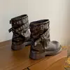 Botas de Media Caña con Tacón Grueso y Punta Fina Estilo Coreano para Mujer Correa con Doble Hebilla Negras Versátiles Botas de Jinete Suela Gruesa que Aumenta la Altura Botines Botas de Mujer