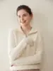 Outono e Inverno Novo Suéter de Cashmere Tricotado de Cor Pura com Ponto Trançado de Corpo Inteiro para Mulheres, Manga Longa, Gola Alta com Zíper Metálico