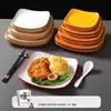 Platos de vajilla de melamina para restaurantes de comida rápida comerciales, platos cuadrados de dos colores, platos de comida rápida de arroz con pata de cerdo, platos de tazón de arroz para restaurantes
