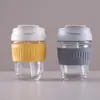 Garrafa de água de vidro borossilicato de boca larga de 500ml de luxo para viagem, com impressão personalizada e tampa de plástico