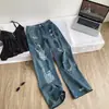 Jeans de Piercing de Pedrería Caliente Estilo Coreano Piernas Anchas Rasgados para Mujer 2026 Verano Delgados de Cintura Alta Sueltos de Pierna Recta Pantalones Largos Casuales