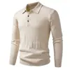 Suéter de punto para hombre estilo polo para otoño e invierno con cierre de media botonadura, manga larga y variedad de colores disponibles en stock, adecuado para uso business casual.