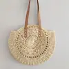 Nova Bolsa de Ombro Redonda Simples Multicor Feita à Mão em Palha Moda Bolsa Tecida Bolsa Casual de Férias Feminina