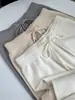 Pantalones de punto ancho de cachemira para mujer, de cintura alta, corte holgado, con caída fluida, engrosados para otoño e invierno, de largo hasta el suelo, adecuados para usar como prenda exterior