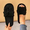 Pantuflas de niña de alto valor con lazo, pantuflas de casa para las cuatro estaciones, chanclas de suela plana para interior y exterior