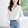 Camisa de Algodón Cocoon Cuello Cuadrado Pequeño Algodón Puro para Mujer 2026 Nuevo Estilo Mangas de Farol Bordadas Estilo Suave Versátil Top de Manga Larga