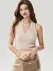 Cárdigan de punto Kangbaolai 25% seda de morera 75% cachemira para mujer, con diseño de cuello halter, corte holgado y mangas anchas, adecuado como suéter o prenda exterior