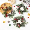 Mini Corona de Nieve Navideña Bayas Rojas Piña Rama de Pino Simulación Corona de Rama de Pino Colgante de Puerta Navideño Decoración de Escritorio Anillo Pequeño