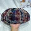 Boina de Cuadros Vintage Japonesa para Niños Otoño e Invierno Moda Casual Versátil Sombrero de Pintor Sombrero de Calabaza Rostro Mostrado Pequeño Sombrero de Capullo