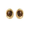 Pendientes Dorados Ojo de Tigre Maillard Estilo Old Money para Mujer, Lujo Accesible, Pendientes y Aretes Retro de Alto Nivel Color Castaño Caramelo