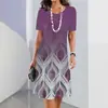 Ventas transfronterizas explosiones vestido estampado geométrico degradado digital 3D manga corta texturizada fiesta elegante moda falda línea A