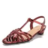 Sandalias tejidas de punta cerrada con tacón bajo, Zapatos Mary Jane de moda con tira trasera, Zapatos romanos versátiles retro de verano Zk526-1