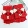 Guantes para niños otoño e invierno cálidos de medio dedo con tapa de dibujos animados lindos de punto con dedos descubiertos para bebé con forro polar engrosado para niños y niñas