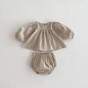 Conjunto de Dos Piezas Nuevo para Niñas Primavera/Verano 2026 Camisa de Muñeca a Cuadros para Bebé + Pantalones de Pierna Ancha Conjunto Bordado para Bebé
