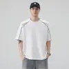 Camiseta Masculina de Verão Estilo Americano Costura Contrastante Gola Redonda Manga Curta Marca Tendência Jovem Solta Versátil Manga Meia