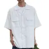 Camisa de Verano Estilo Japonés Holgada con Cuello Cubano, Manga Corta, Diseño Calado, Estilo Cityboy, Ropa de Trabajo, Camisa Casual Artística de Nicho para Hombre